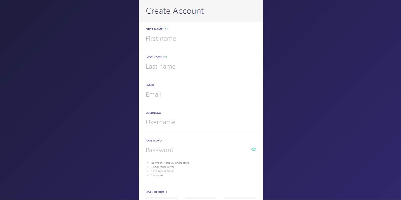 Entropay screenshot displaying details required when registering 1